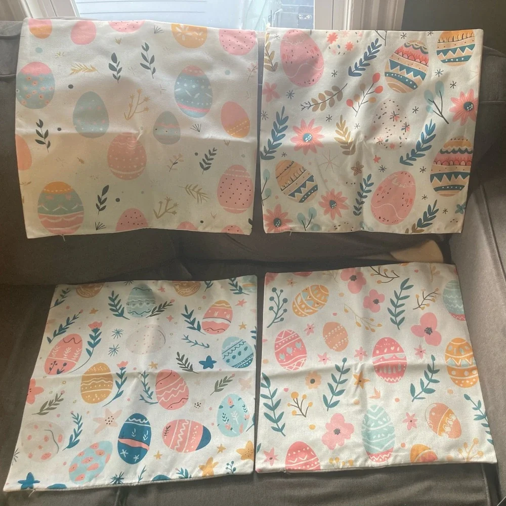 Easter Egg Spring Pillow Covers 18” x 18” Set of 4 NEW